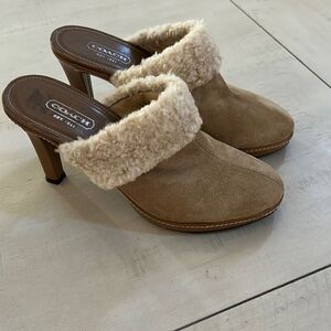 COACH Shearling Suede/Leather Clog Heels